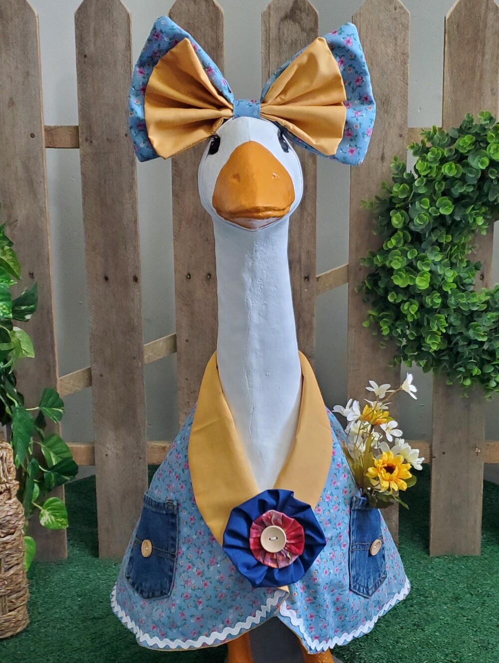 Large Concrete Porch Goose Outfit With Bow - Picture 13 of 13